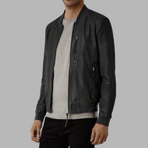 All Saints Blythe Leather Bomber Jacket SZ LG